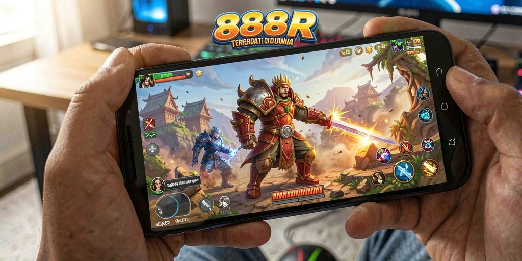 Tampilan gameplay menegangkan dalam pertarungan 888R yang mendebarkan.