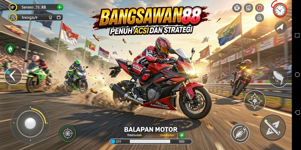 Tampilan menarik dari gameplay BANGSAWAN88 saat balapan motor.