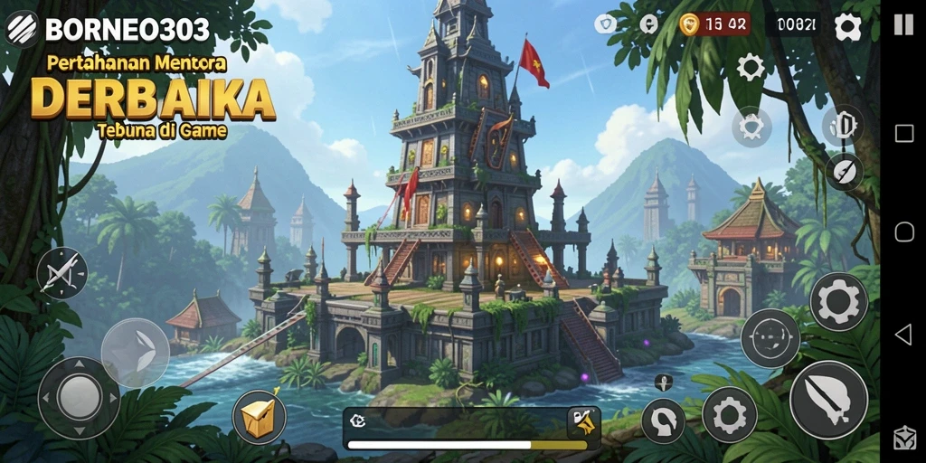 Tampilan gameplay menara pertahanan dalam BORNEO303 yang menegangkan.
