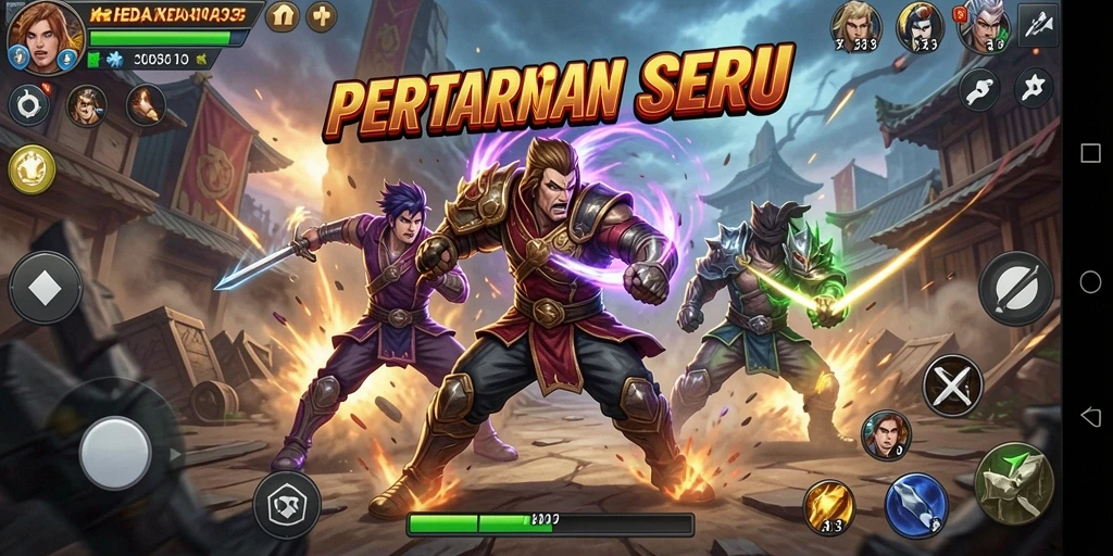 Tangkapan layar utama HEBAT303 memperlihatkan pertarungan dinamis antar karakter.